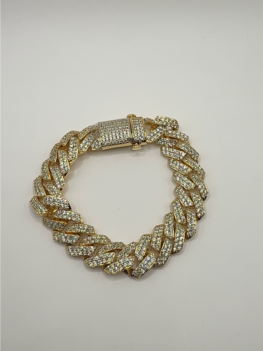 14K Gold Plated CZ Iced Out Curb Chain Bracelet